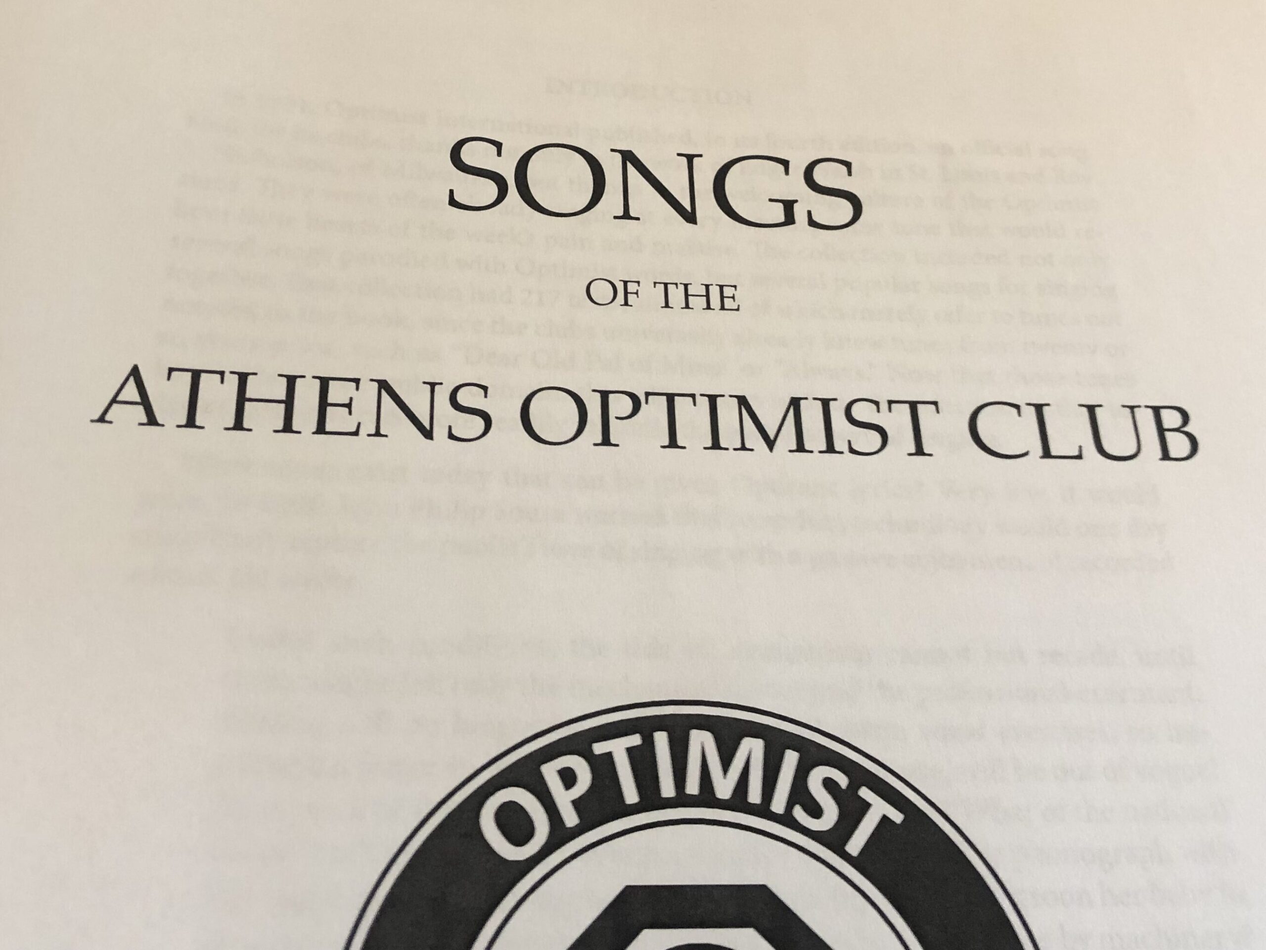 A New Song Book for the Optimist Club of Athens, Tennessee